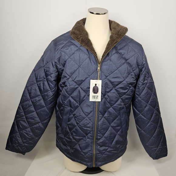 Barn Jacket By Weatherproof ~ quilted waterproof blue w/ brown sherpa lining - Picture 3 of 16